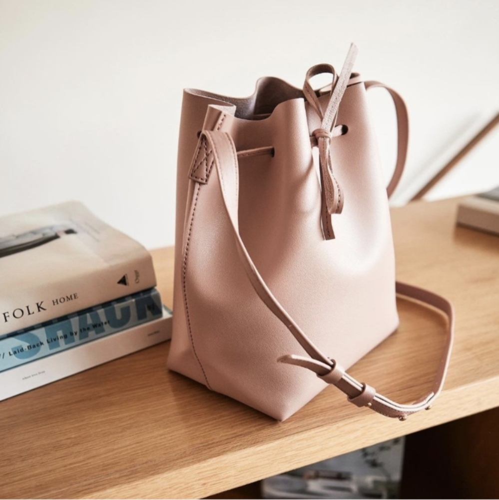 Light Pink Kayla + Ava Vegan Leather Bucket Purse.